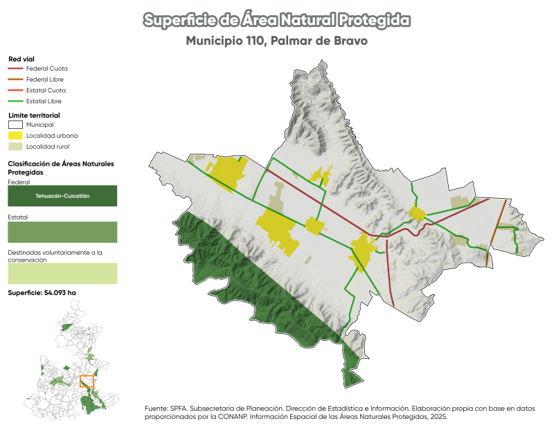 Superficie de Área Natural Protegida - Palmar de Bravo