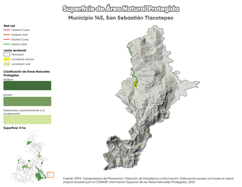 Superficie de Área Natural Protegida - San Sebastián Tlacotepec