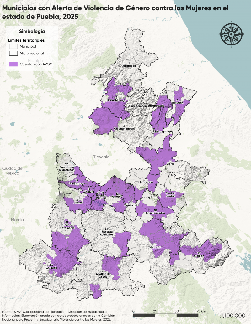 Municipios con Alerta de Violencia de Género en el Estado de Puebla