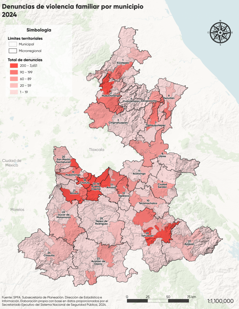 Denuncias por violencia familiar en el estado de Puebla