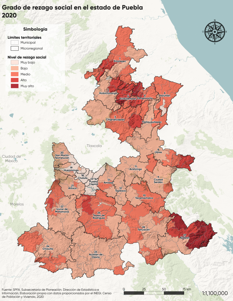 Grado de rezago social en el estado de Puebla