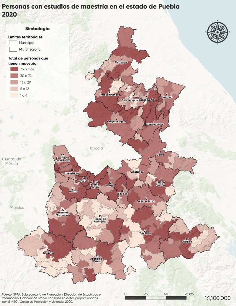 Personas con estudios de maestría en el estado de Puebla