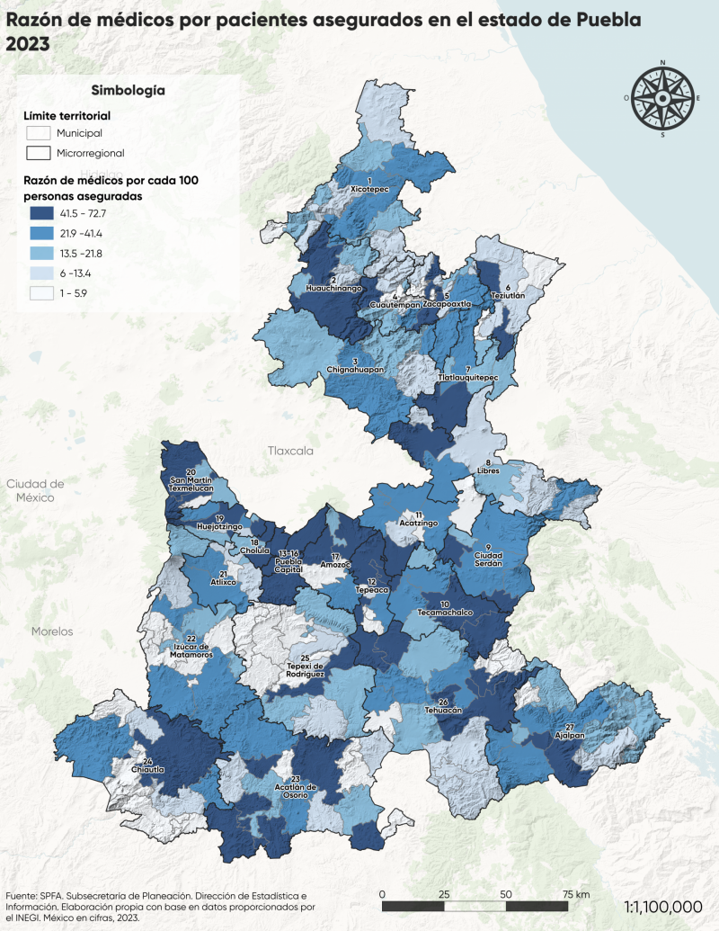 Razón de médicos por personas aseguradas