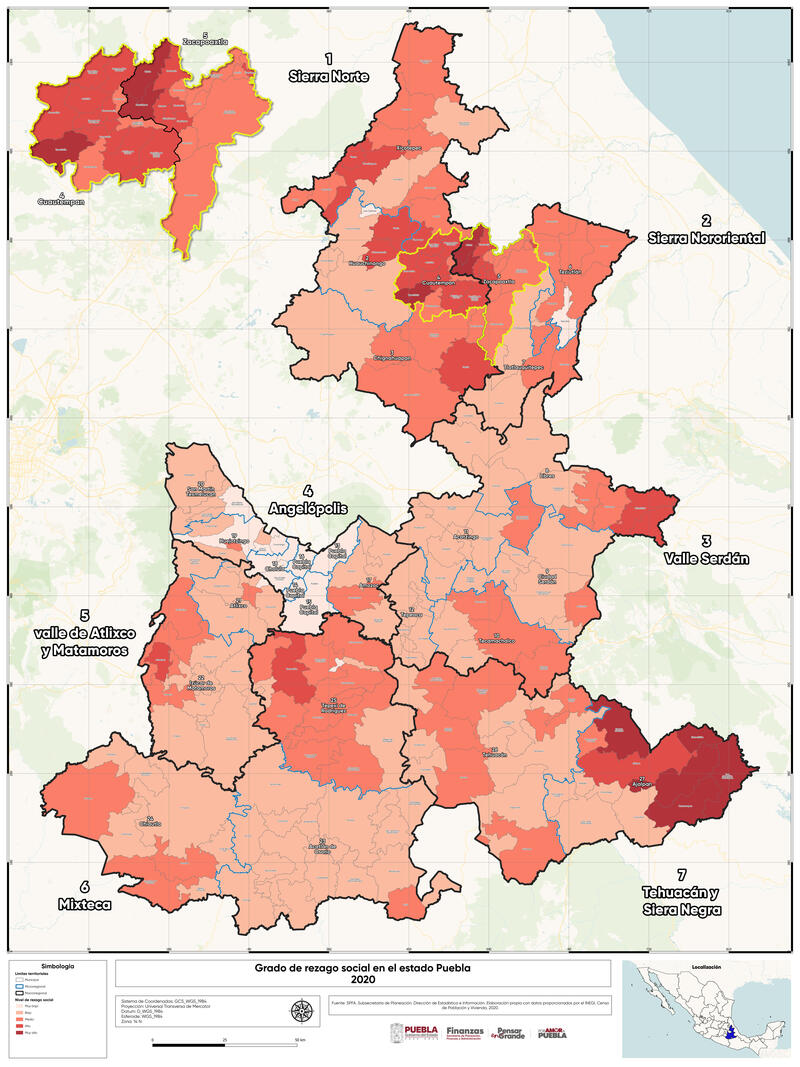 Grado de rezago social en el estado de Puebla